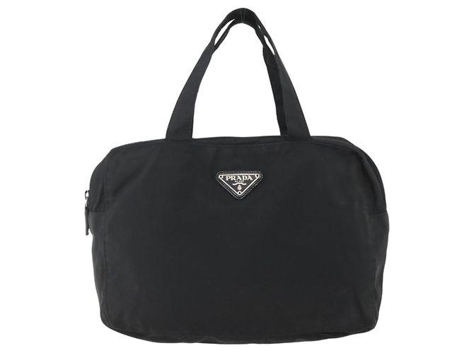 PRADA Borsa a mano in nylon nero argento Auth ar13896 - vista 13