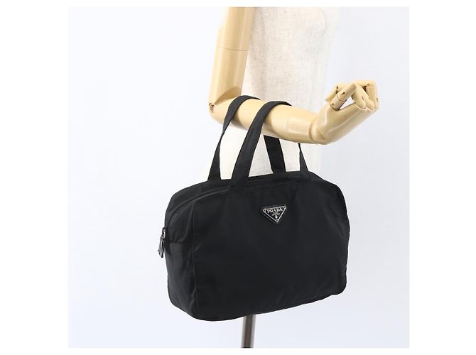 PRADA Borsa a mano in nylon nero argento Auth ar13896 - vista 24