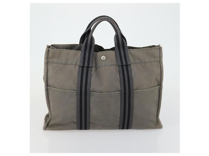 Hermès HERMES Fourre Tout MM Tote Bag aus Canvas 2 Set Grau Schwarz Auth mr1736 Braun - Ansicht 10