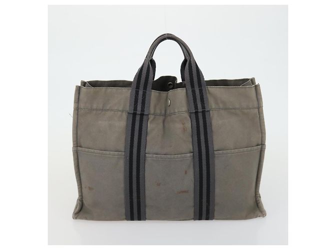 Hermès HERMES Fourre Tout MM Tote Bag aus Canvas 2 Set Grau Schwarz Auth mr1736 Braun - Ansicht 11