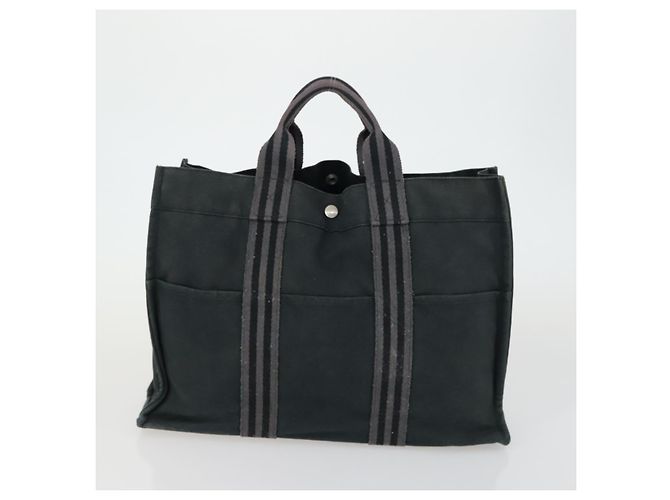 Hermès HERMES Fourre Tout MM Tote Bag aus Canvas 2 Set Grau Schwarz Auth mr1736 Braun - Ansicht 2