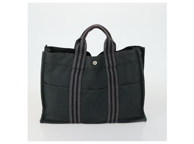 Hermès HERMES Fourre Tout MM Tote Bag aus Canvas 2 Set Grau Schwarz Auth mr1736 Braun - Ansicht 3