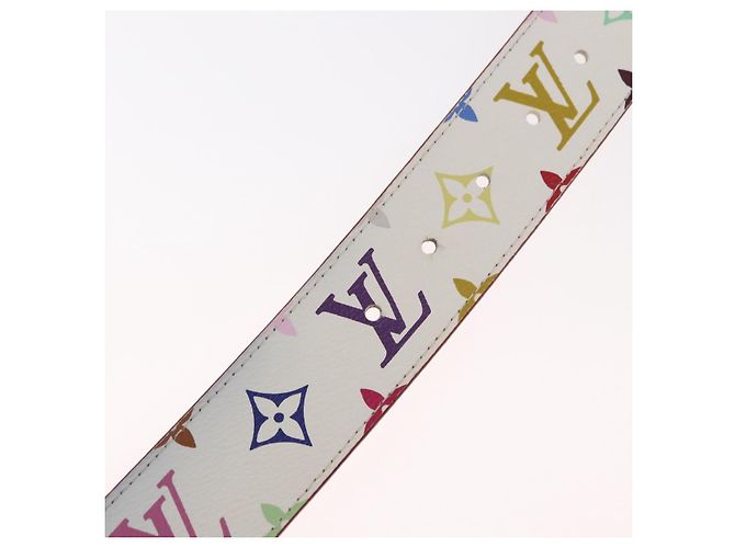 LOUIS VUITTON Multicolor Ceinture LV Printed Initials Studs M6909 Auth 159470V White - view 13