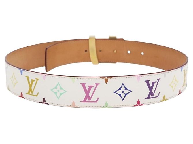 LOUIS VUITTON Multicolor Ceinture LV Printed Initials Studs M6909 Auth 159470V White - view 2