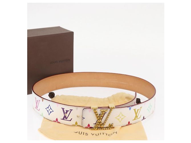 LOUIS VUITTON Multicolor Ceinture LV Printed Initials Studs M6909 Auth 159470V White - view 25