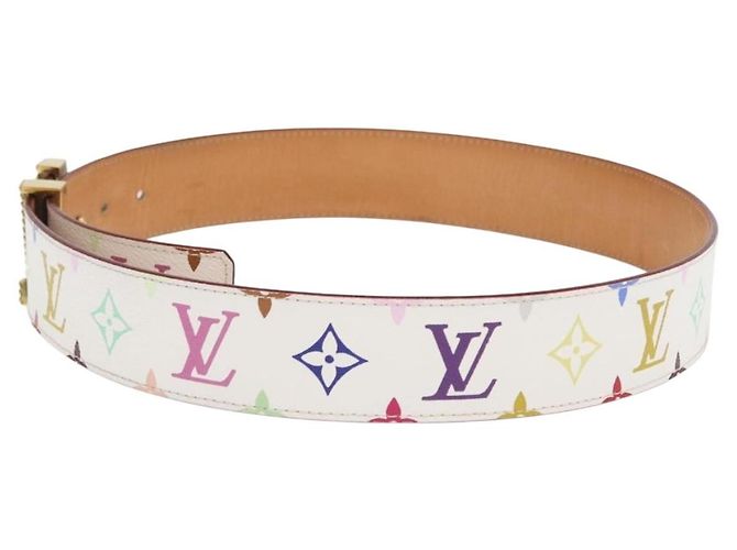 LOUIS VUITTON Multicolor Ceinture LV Printed Initials Studs M6909 Auth 159470V White - view 3