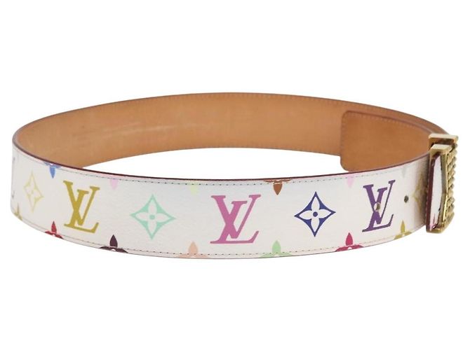 LOUIS VUITTON Multicolor Ceinture LV Printed Initials Studs M6909 Auth 159470V White - view 4