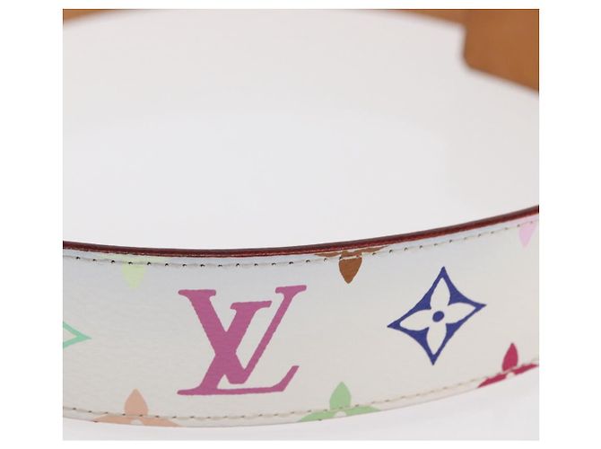 LOUIS VUITTON Multicolor Ceinture LV Printed Initials Studs M6909 Auth 159470V White - view 5