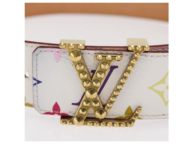 LOUIS VUITTON Multicolor Ceinture LV Printed Initials Studs M6909 Auth 159470V White - view 6
