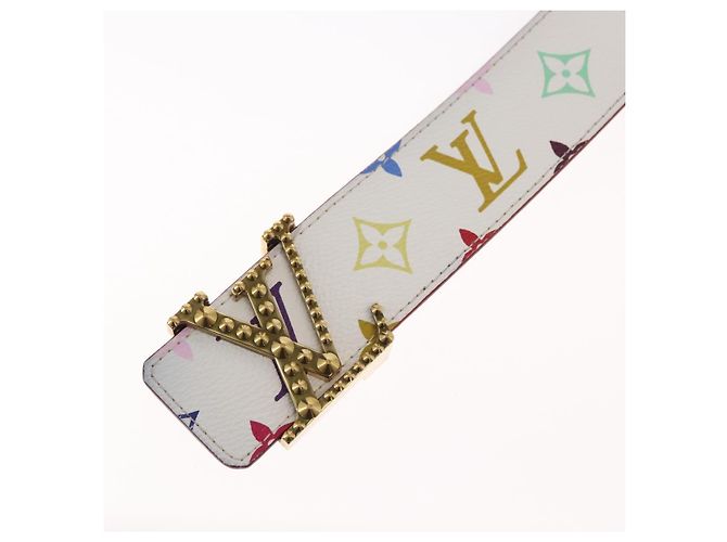 LOUIS VUITTON Multicolor Ceinture LV Printed Initials Studs M6909 Auth 159470V White - view 8