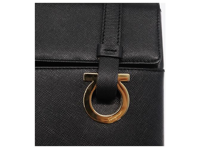 Borsa Tote Gancini in pelle nera e oro Salvatore Ferragamo Auth 158712 Nero D'oro - vista 14