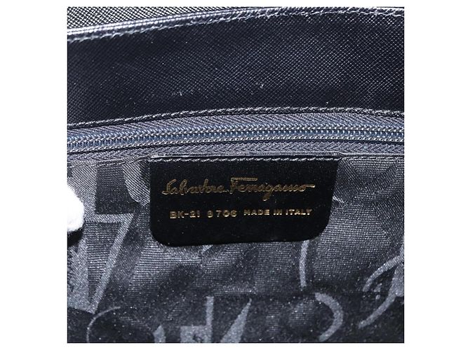 Borsa Tote Gancini in pelle nera e oro Salvatore Ferragamo Auth 158712 Nero D'oro - vista 16
