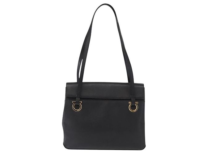 Borsa Tote Gancini in pelle nera e oro Salvatore Ferragamo Auth 158712 Nero D'oro - vista 2