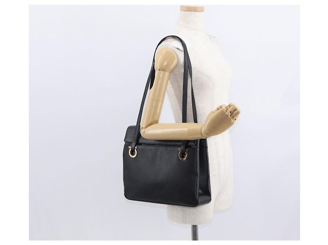Borsa Tote Gancini in pelle nera e oro Salvatore Ferragamo Auth 158712 Nero D'oro - vista 22