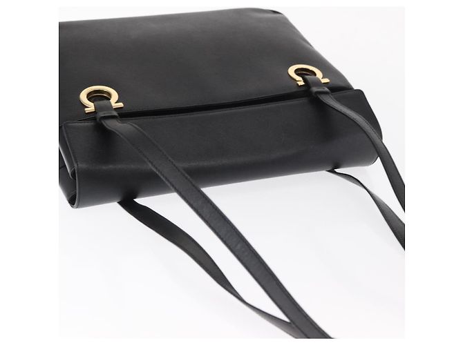 Borsa Tote Gancini in pelle nera e oro Salvatore Ferragamo Auth 158712 Nero D'oro - vista 6