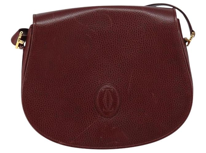 Borsa a Spalla Cartier in Pelle Bordeaux Oro Auth 160732 D'oro Bordò - vista 2
