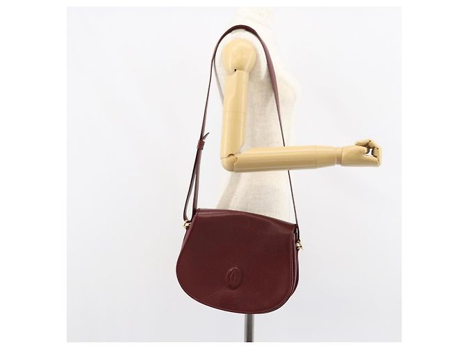 Borsa a Spalla Cartier in Pelle Bordeaux Oro Auth 160732 D'oro Bordò - vista 22