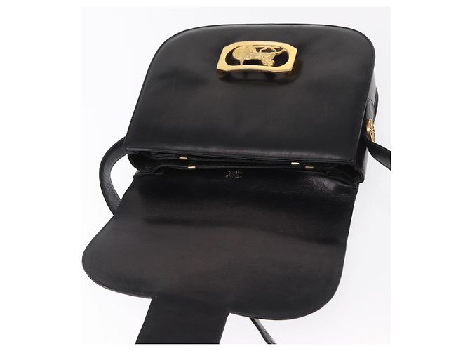 Borsa a spalla CÉLINE Carrozza in pelle nera e oro Auth gh1357 Nero D'oro - vista 10