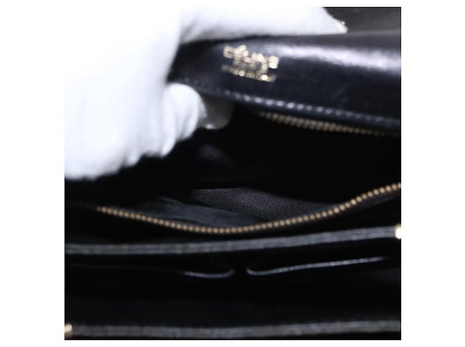Borsa a spalla CÉLINE Carrozza in pelle nera e oro Auth gh1357 Nero D'oro - vista 12