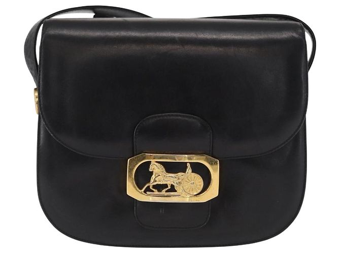 Borsa a spalla CÉLINE Carrozza in pelle nera e oro Auth gh1357 Nero D'oro - vista 13