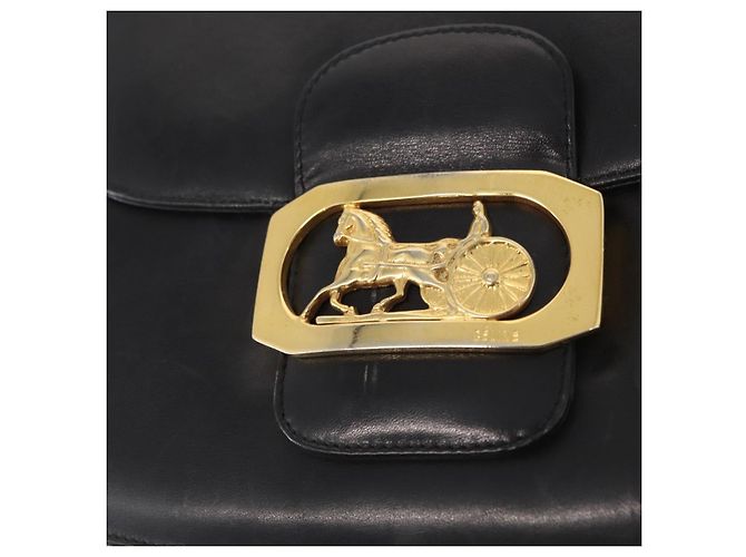 Borsa a spalla CÉLINE Carrozza in pelle nera e oro Auth gh1357 Nero D'oro - vista 17