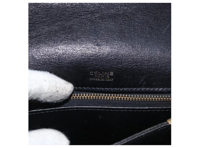 Borsa a spalla CÉLINE Carrozza in pelle nera e oro Auth gh1357 Nero D'oro - vista 18