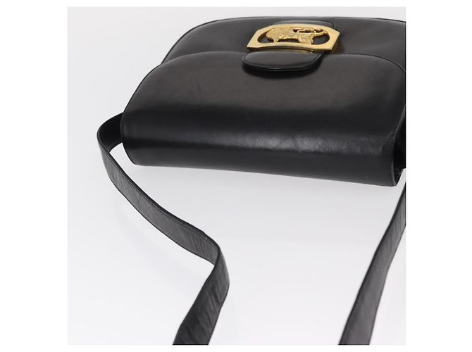 Borsa a spalla CÉLINE Carrozza in pelle nera e oro Auth gh1357 Nero D'oro - vista 6