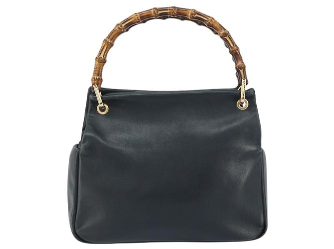 GUCCI Bamboo Hand Bag Leather Navy gold 000 3444 0575 Auth bs32136 Golden Navy blue - view 2