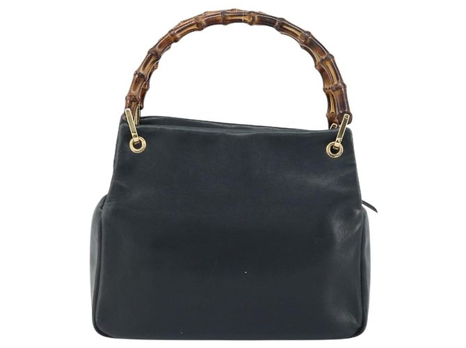 GUCCI Bamboo Hand Bag Leather Navy gold 000 3444 0575 Auth bs32136 Golden Navy blue - view 3