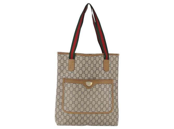 Borsa tote in PVC beige e oro della linea Sherry GG Plus Supreme di GUCCI Auth 158364 D'oro - vista 2