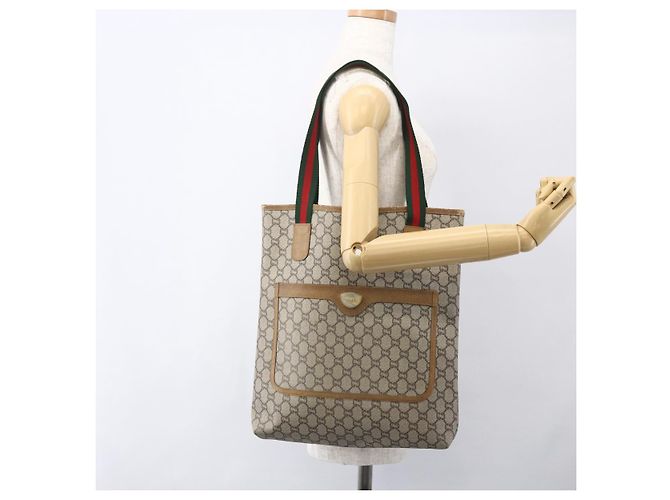 Borsa tote in PVC beige e oro della linea Sherry GG Plus Supreme di GUCCI Auth 158364 D'oro - vista 20