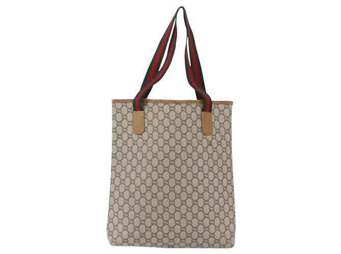 Borsa tote in PVC beige e oro della linea Sherry GG Plus Supreme di GUCCI Auth 158364 D'oro - vista 3