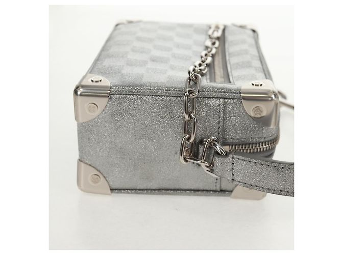 LOUIS VUITTON Mini Borsa Trunk Morbida Glitter Damier Argento M59726 LV Auth 158954SAM - vista 5