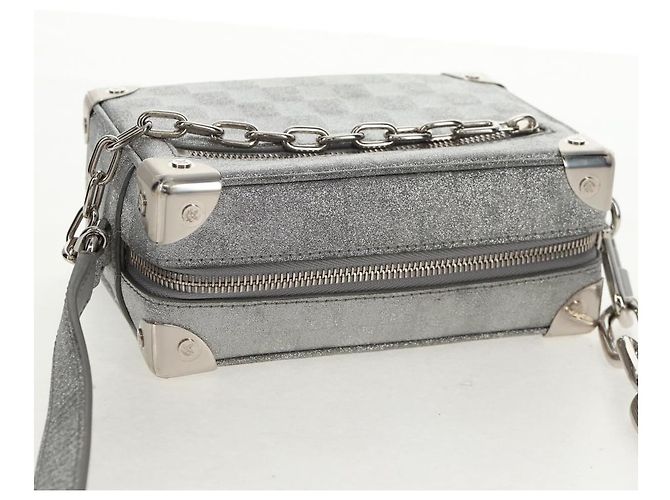 LOUIS VUITTON Mini Borsa Trunk Morbida Glitter Damier Argento M59726 LV Auth 158954SAM - vista 7