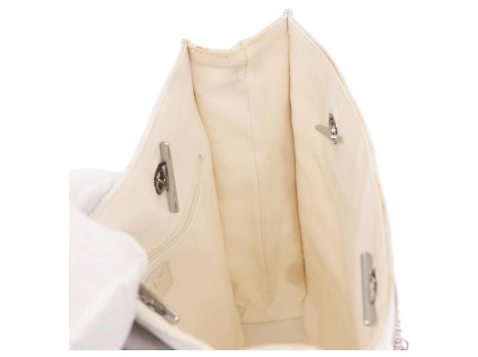 Borsa a Spalla con Catena CHANEL Nylon Bianco Argento CC Auth 159317SAM - vista 18