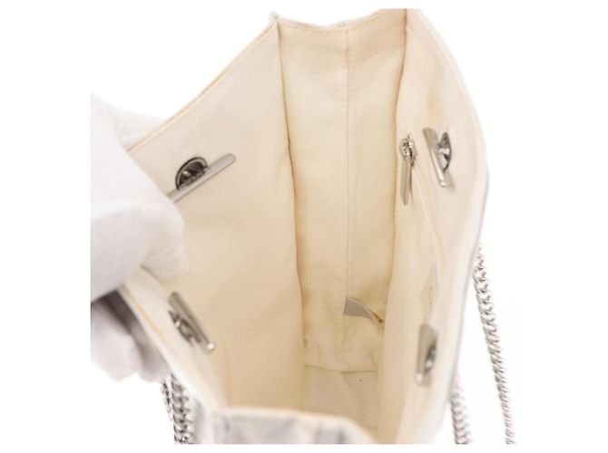 Borsa a Spalla con Catena CHANEL Nylon Bianco Argento CC Auth 159317SAM - vista 19