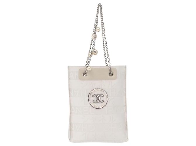 Borsa a Spalla con Catena CHANEL Nylon Bianco Argento CC Auth 159317SAM - vista 2