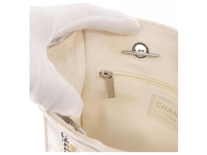 Borsa a Spalla con Catena CHANEL Nylon Bianco Argento CC Auth 159317SAM - vista 20