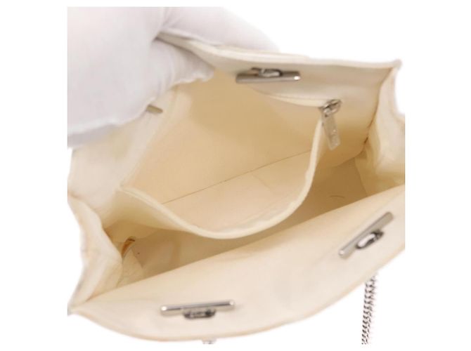 Borsa a Spalla con Catena CHANEL Nylon Bianco Argento CC Auth 159317SAM - vista 21