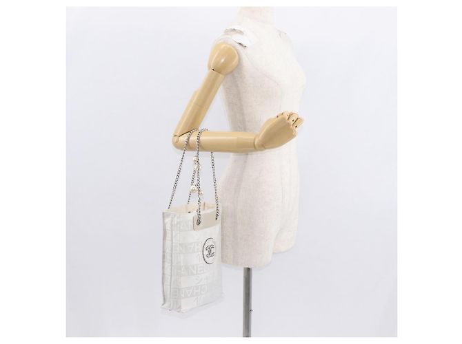 Borsa a Spalla con Catena CHANEL Nylon Bianco Argento CC Auth 159317SAM - vista 24