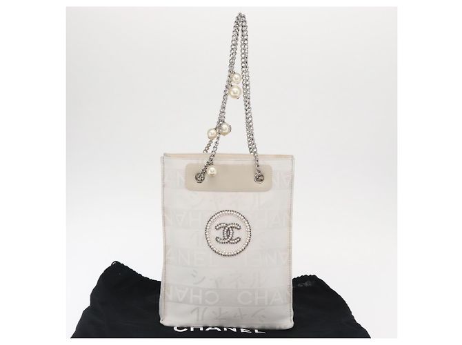 Borsa a Spalla con Catena CHANEL Nylon Bianco Argento CC Auth 159317SAM - vista 25