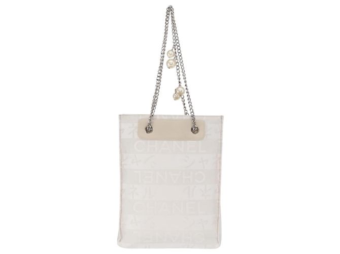 Borsa a Spalla con Catena CHANEL Nylon Bianco Argento CC Auth 159317SAM - vista 3