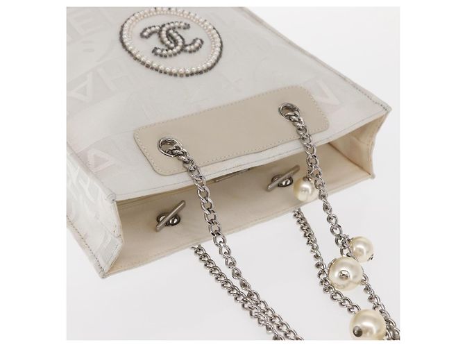 Borsa a Spalla con Catena CHANEL Nylon Bianco Argento CC Auth 159317SAM - vista 6