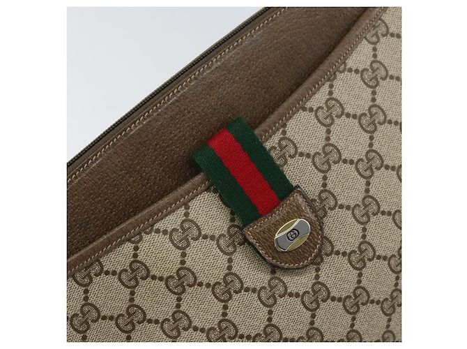 Borsa Gucci GG Supreme Web Sherry Line in PVC beige e oro 904 02 026 Auth ka1036 D'oro - vista 14