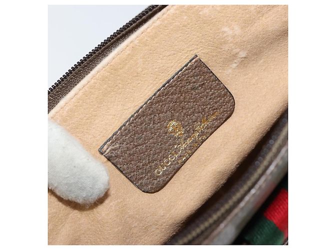 Borsa Gucci GG Supreme Web Sherry Line in PVC beige e oro 904 02 026 Auth ka1036 D'oro - vista 16