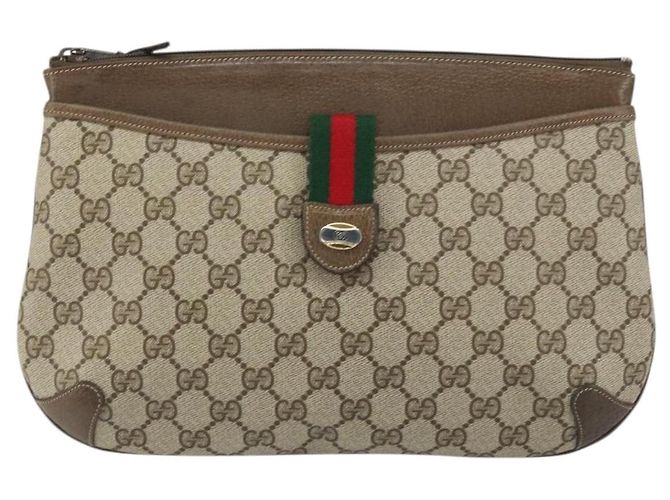 Borsa Gucci GG Supreme Web Sherry Line in PVC beige e oro 904 02 026 Auth ka1036 D'oro - vista 2