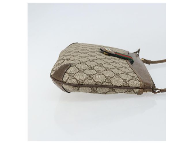 Borsa Gucci GG Supreme Web Sherry Line in PVC beige e oro 904 02 026 Auth ka1036 D'oro - vista 4