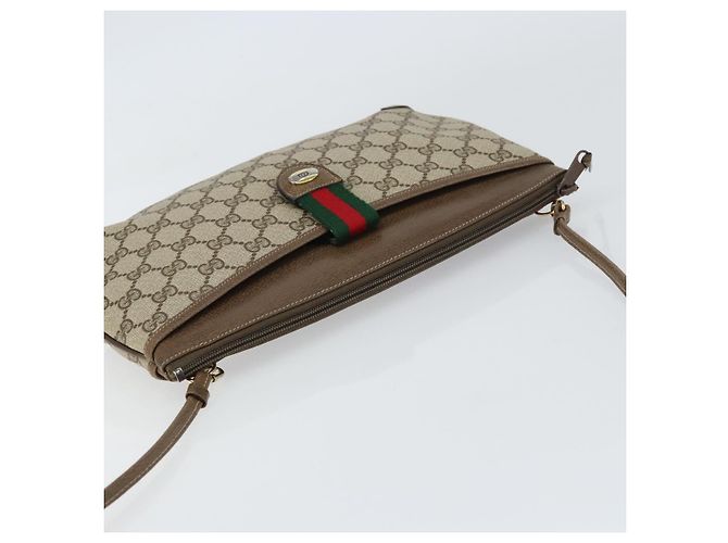Borsa Gucci GG Supreme Web Sherry Line in PVC beige e oro 904 02 026 Auth ka1036 D'oro - vista 6