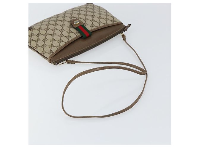 Borsa Gucci GG Supreme Web Sherry Line in PVC beige e oro 904 02 026 Auth ka1036 D'oro - vista 7