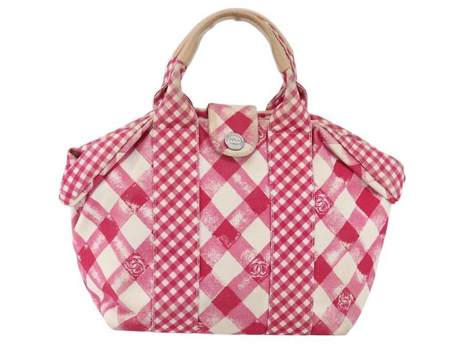Borsa a mano in tela CHANEL Cruise Line Rosa Argento CC Auth 158031 - vista 2